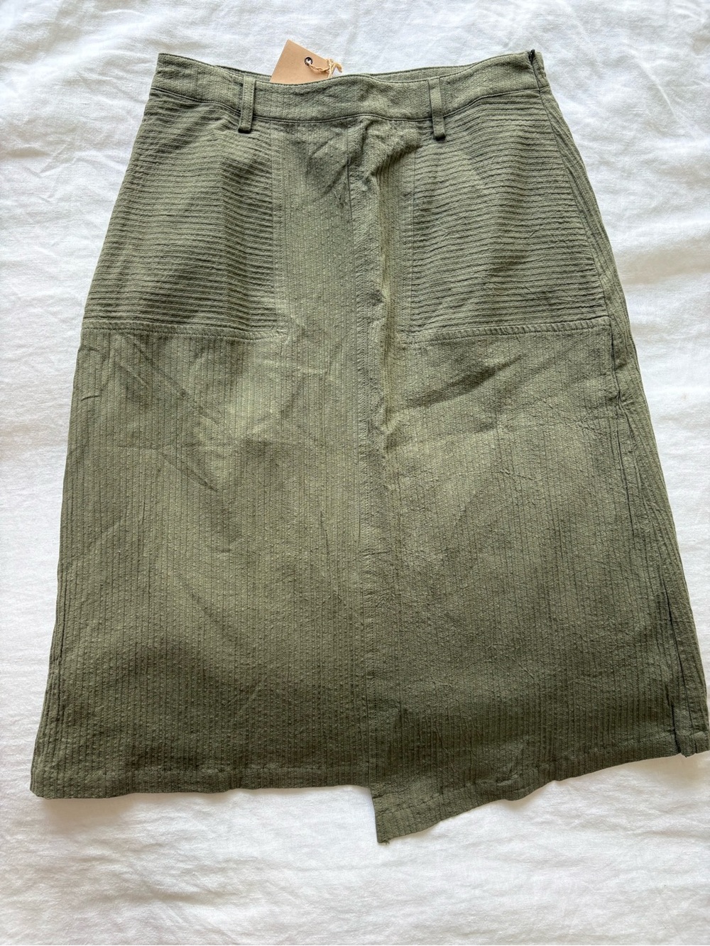 Pastel Juniors Olive Green Faille Asymmetrical Midi Skirt